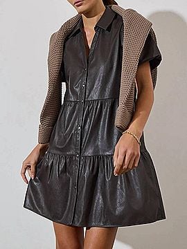 Brochu Walker Havana Vegan Leather Mini Dress in Timber (view 2)