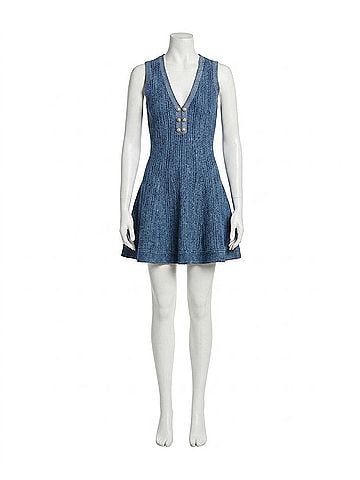 Milly Shelby Pinstripe Knit Flare Dress in Blue (view 1)