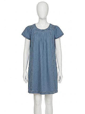 She + Sky Smocked Ruffle Dress in Denim (view 1)