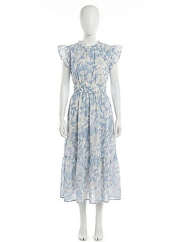 Oddi Flutter Sleeves Midi Dress - Plus in Blue Petal (view 1)