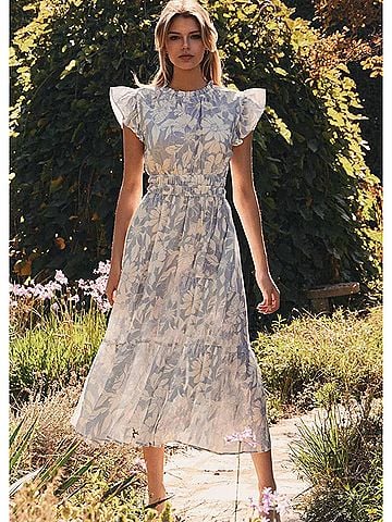 Oddi Flutter Sleeves Midi Dress - Plus in Blue Petal (view 2)