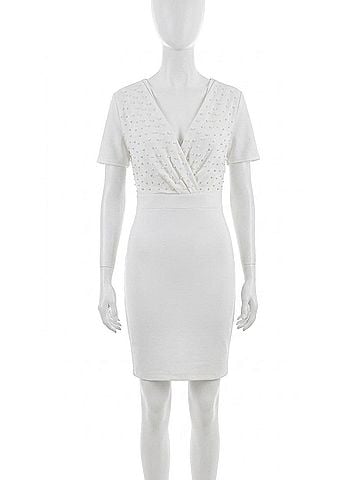 Joseph Ribkoff Women's Pearl Short Sleeve Dress in White (view 1)