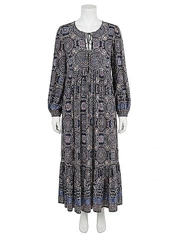 Molly Bracken Pia Print Midi Dress in Blue Multi (view 1)