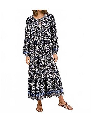 Molly Bracken Pia Print Midi Dress in Blue Multi (view 2)