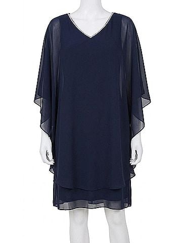 Joseph Ribkoff Women's Crystal Trim Sheer Overlay Dress in Midnight Blue (view 1)