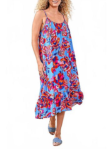 Tribal Braided Straps Flounce-Hem Midi Dress in Turkish Sea (view 2)