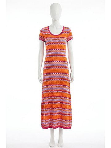 Tribal Textured Jacquard Scoop Neck Midi Dress in Mango (view 1)