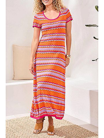 Tribal Textured Jacquard Scoop Neck Midi Dress in Mango (view 2)