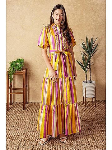 Flying Tomato Soiree Sweetness Poplin Maxi Dress in Yellow (view 2)