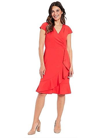 London Times Ruffled Draped Skirt Sheath Dress in Cayenne (view 2)