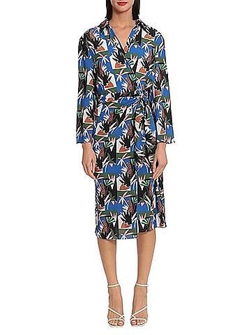 Donna Morgan Long Sleeve Wrap Dress in Jungle Blue (view 2)