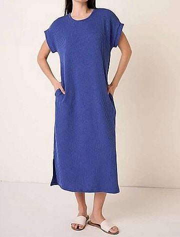 Mittoshop Eden Short Sleeve Midi Dress in Royal Blue (view 2)