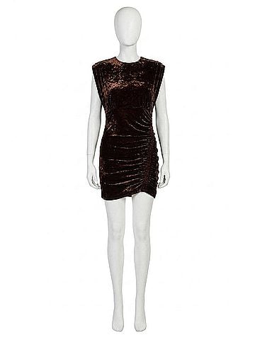 Line & Dot Velvet Ruched Dress in Brown (view 1)