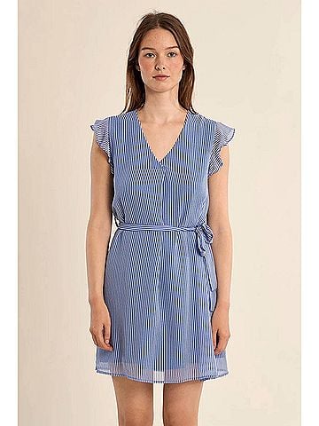 Molly Bracken Ruffle Sleeve V-Neck Dress in Blue (view 2)
