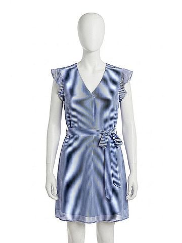 Molly Bracken Ruffle Sleeve V-Neck Dress in Blue (view 1)