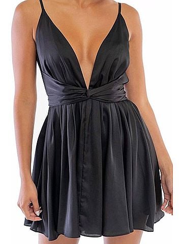 Luxxel V Neck Mini Dress in Black (view 2)