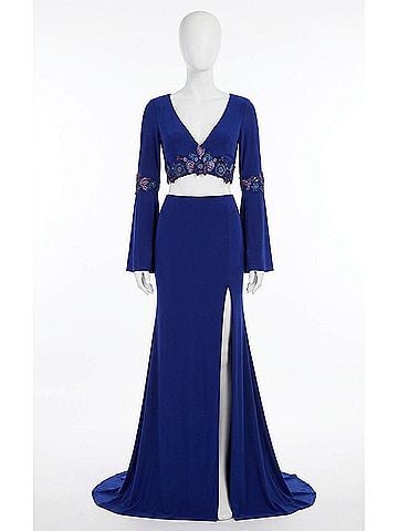 Rachel Allan Long Sleeve 2 Piece Prom Dress in Royal Blue (view 1)