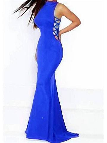 Jasz Couture Jasz Couture High Neck Dress With Cut Outs in Royal (view 2)