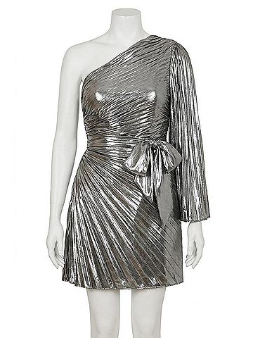 Milly Linden Pleated Lame Dress in Silver (view 1)