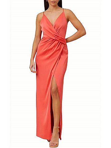 Aidan Mattox V-Neck Draped Gown in Sugar Coral (view 2)