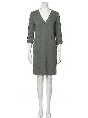 Bobi Sleeve Tab V-Neck Dress in Black (view 1)
