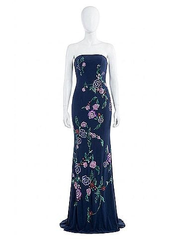 Rachel Allan Strapless Beaded Gown in Navy (view 1)