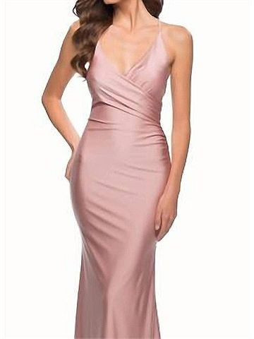 La Femme Jersey Long Open Back Dress in Mauve (view 2)