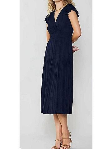 Current Air Sophia Flutter Sleeve Midi Dress in Navy (view 2)