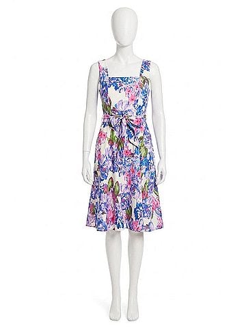 London Times Carmella Floral Linen Dress in Ivory/Lilac (view 1)
