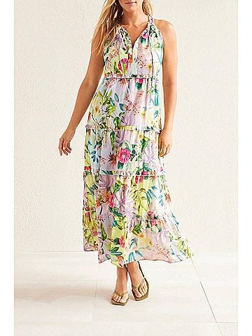 Tribal Slvless Tiered Dress W/Lining in Sea Salt (view 2)