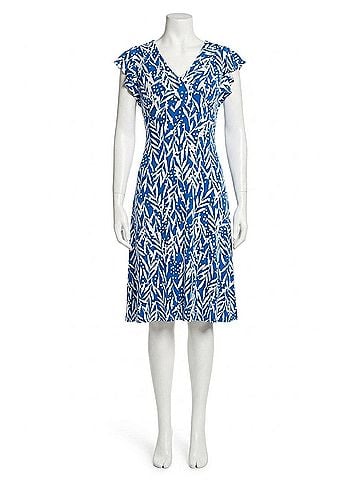 London Times Gabrielle Leaf Print Dress in Denim Blue/Soft White (view 1)