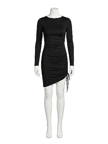 Susana Monaco Ruched Side Tie Long Sleeve Mini Dress in Black (view 1)