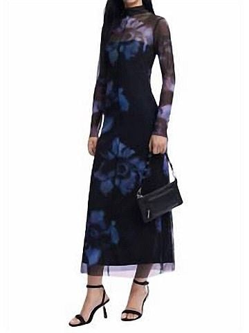 Desigual Mesh High Neck Midi in Blue/Black (view 2)