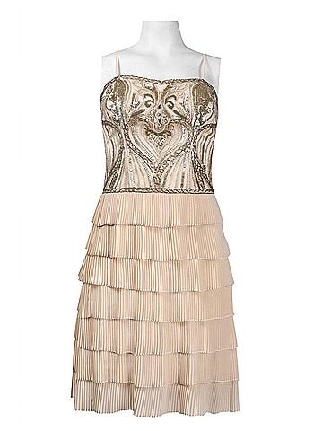 Sue Wong Spaghetti Strap Beaded Accordion Dress in Champagne (view 2)