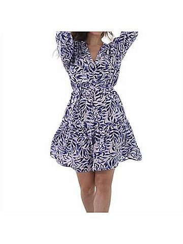 Veronica M. Frederick Shirt Dress With Belt in Blue/White (view 2)