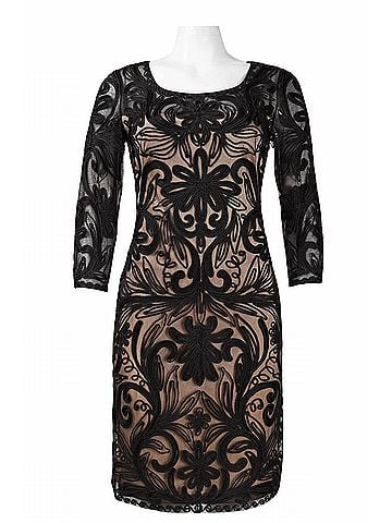Sue Wong Floral Embroidered Mesh Dress in Black (view 2)