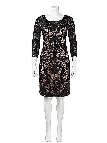 Sue Wong Floral Embroidered Mesh Dress in Black (view 1)