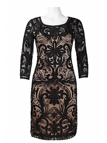 Sue Wong Floral Embroidered Mesh Dress in Black (view 2)