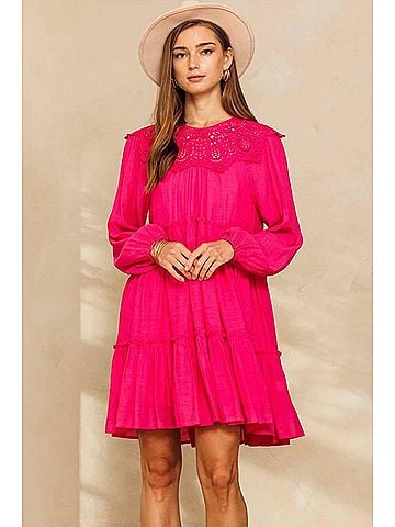 Oddi Lacey Tiered Dress in Pink (view 2)