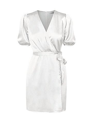 Adelyn Rae Glice Wrap-Effect Belted Sateen Mini Dress in White (view 2)