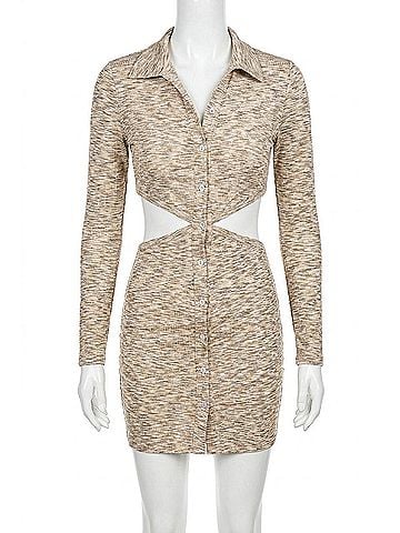 pretty garbage Cutout Collared Mini Dress in Brown (view 1)