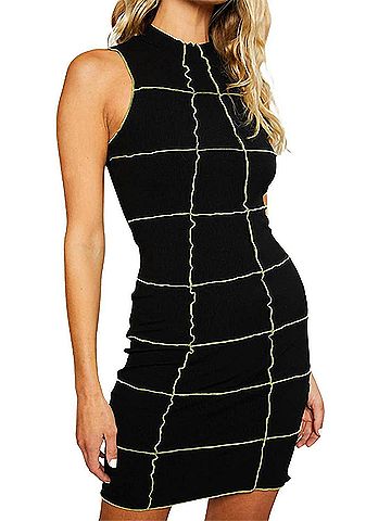 pretty garbage Exposed Stitch Stretch-Modal Mini Dress in Black (view 2)
