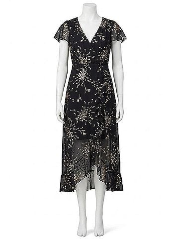 Kensie Short Sleeve Chiffon Dress in Black (view 1)