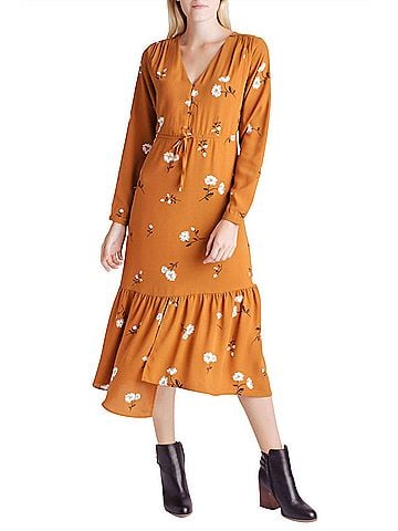 Kensie Floral Long Sleeve V-Neck Dress in Mid-Century Floral (view 2)