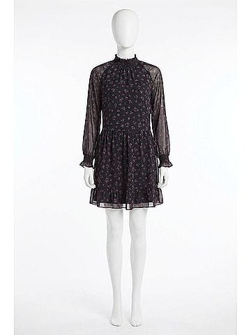 Kensie Fairytale Smocked Waist Long Sleeve Dress in Black (view 1)