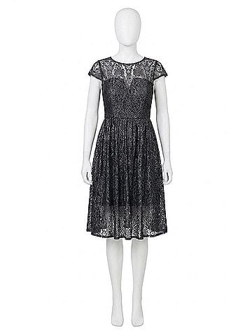 Kensie Foil Lace Short Sleeve Fit And Flare Dress in Black (view 1)