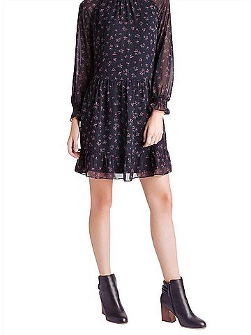 Kensie Fairytale Smocked Waist Long Sleeve Dress in Black (view 2)