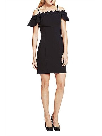 Kensie Crepe Scuba Cold Shoulder Sheath Dress in Black (view 2)