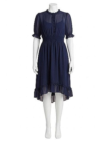 Kensie Crepe Chiffon High Low Dress in Navy (view 1)