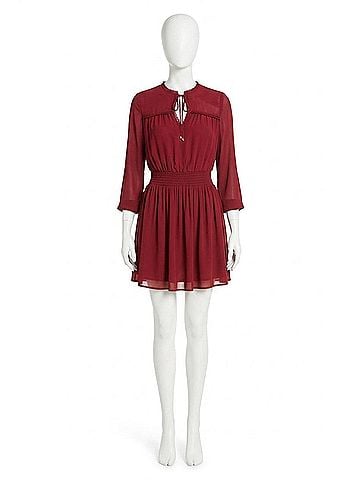 Kensie Chiffon Tie Neck Waistband Fit And Flare Dress in Burgundy (view 1)